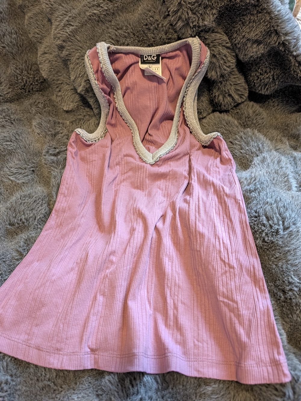 Dolce & Gabbana Pink Ribbed V-Neck Tank with Contrast Trim